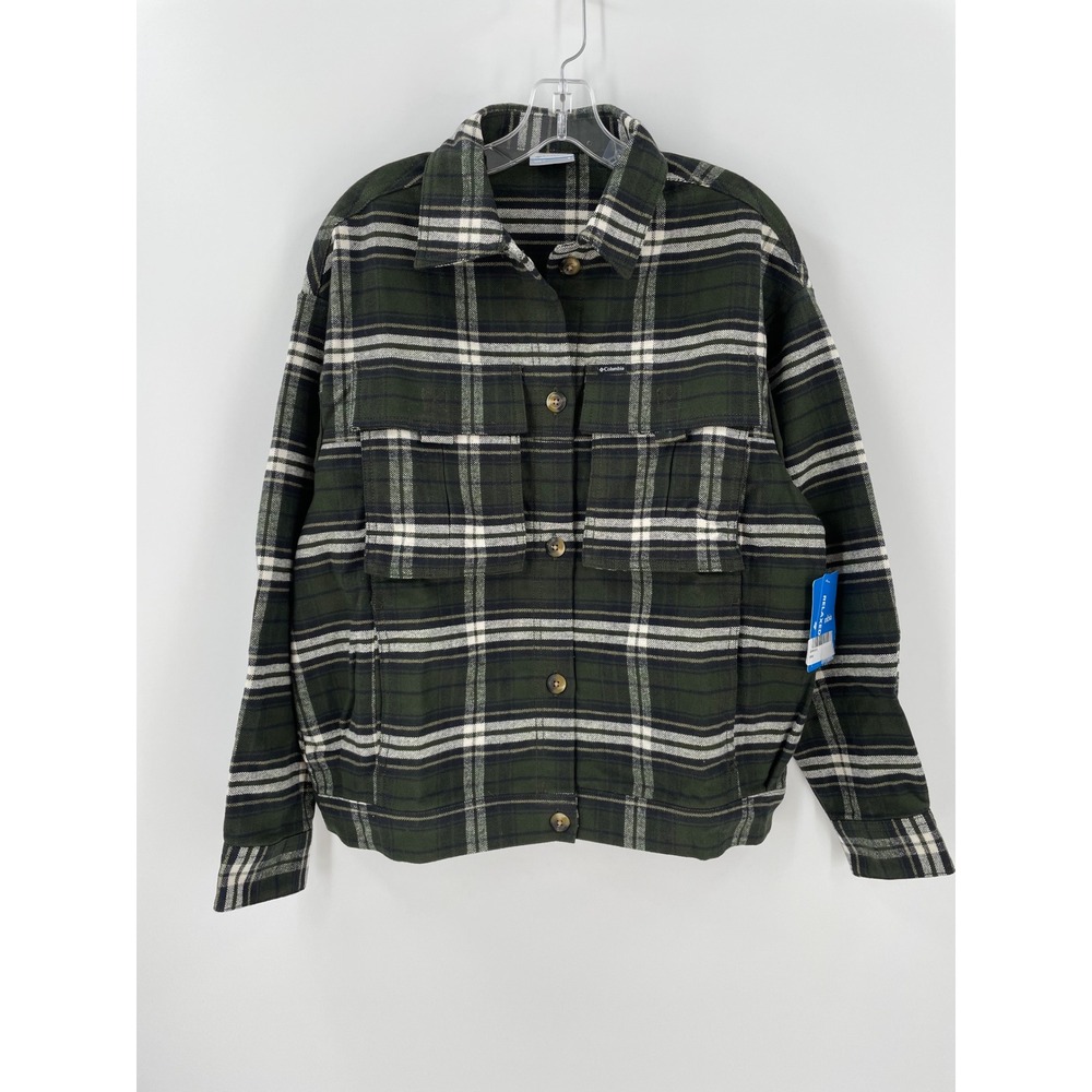 Columbia Wildest Venture Shirt Jacket Green Plaid Cotton Overshirt NWT Womens S